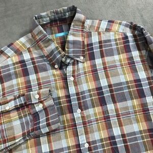 J McLaughlin Button Down Shirt Men's Large Plaid Long Sleeve Blue Red Beige